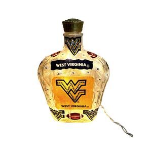 West Virginia Mountaineers Designer Glass Bottle w/ Lights *Unique Gift Idea